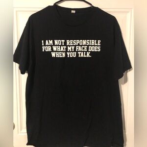 Black Graphic T-Shirt with Humorous Text • men’s size Large